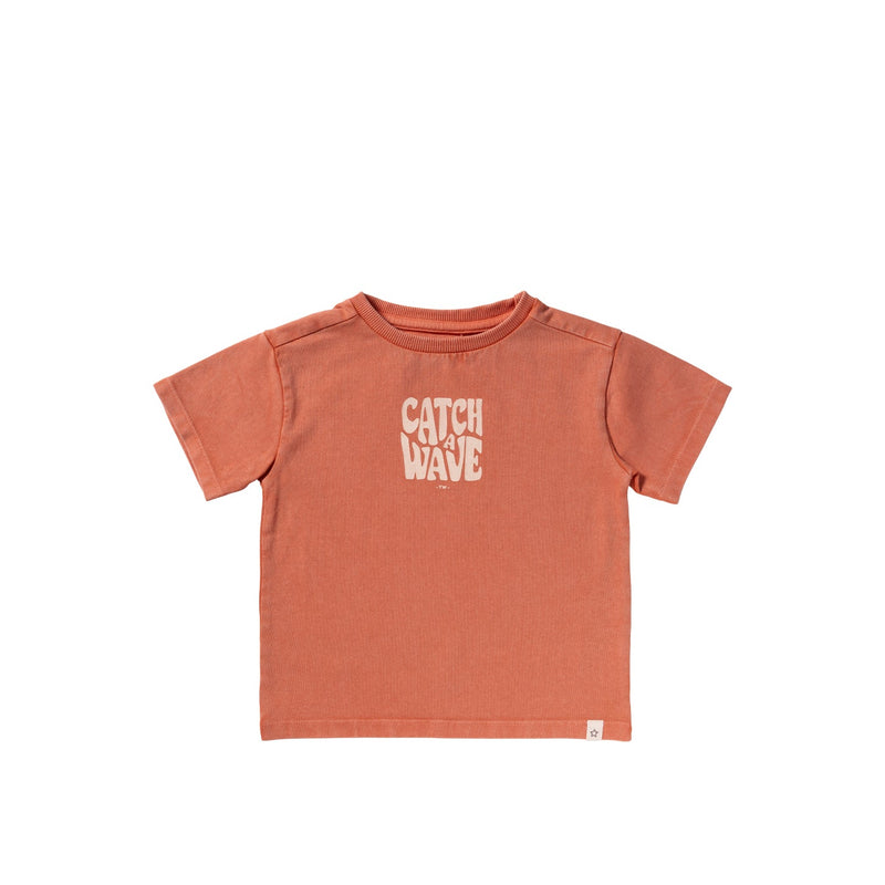Jongens Garment Dye | Wide Tee van Your Wishes in de kleur Ginger in maat 128.