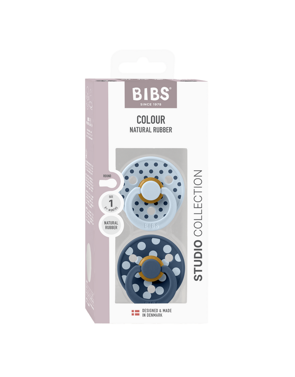 BIBS - Studio Colour 2 pack Polka Baby Blue / Steel Blue