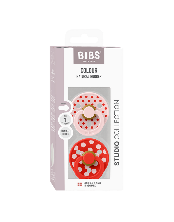 BIBS - Studio Colour 2 pack Polka Blossom / Candy Apple