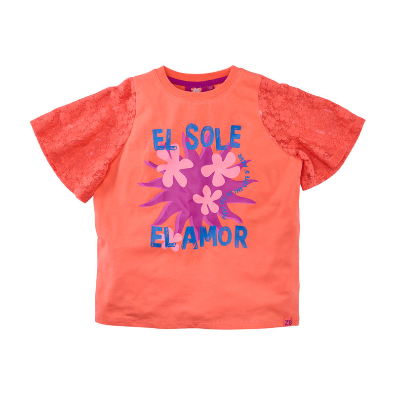 Meisjes Oversized Tee Davina van Z8 Kids in de kleur Living coral in maat 152-158.