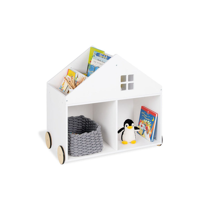 Kinderboekenplank op wielen "HUS", wit