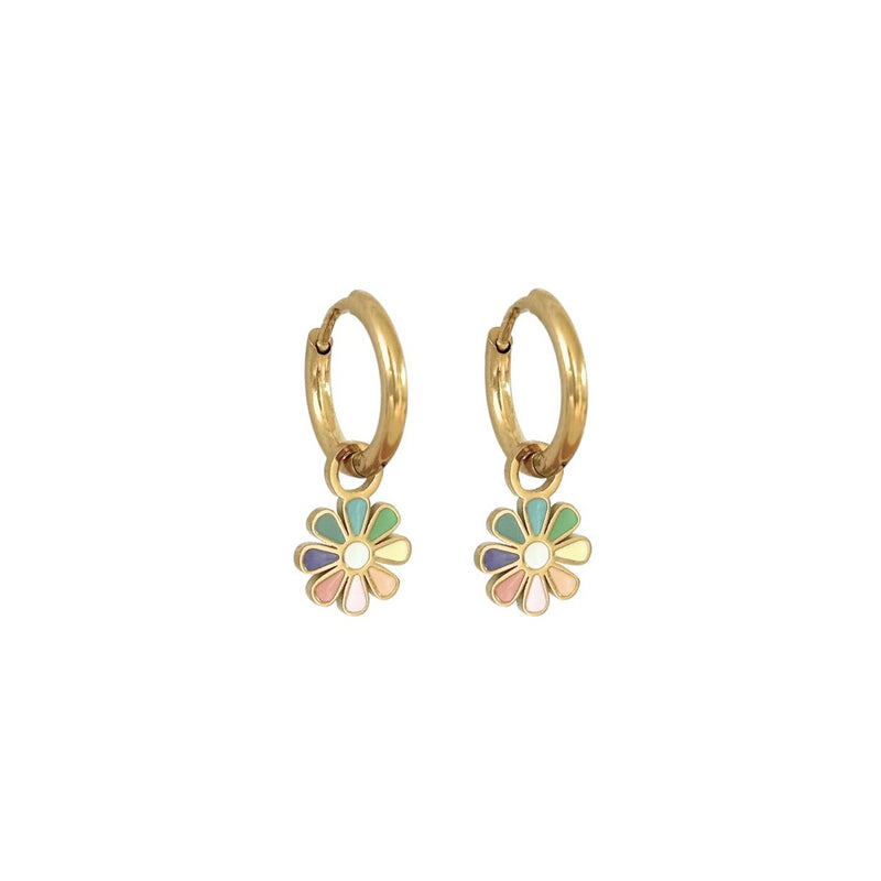 Pastel Bloemetje Oorringen - Goud