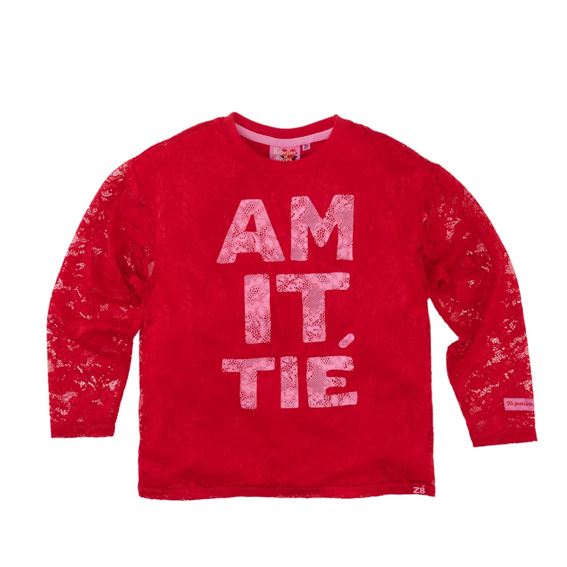 Meisjes Lace longsleeve Alexandra van Z8 in de kleur Radiant red in maat 152-158.