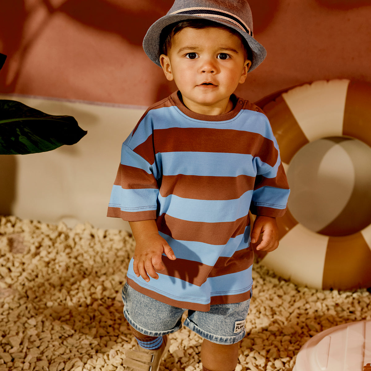 Jongens T-Shirt stripe Zeyd van Z8 Mini in de kleur Blush brown / Surfing blue in maat 116.