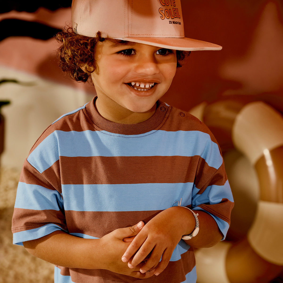 Jongens T-Shirt stripe Zeyd van Z8 Mini in de kleur Blush brown / Surfing blue in maat 116.