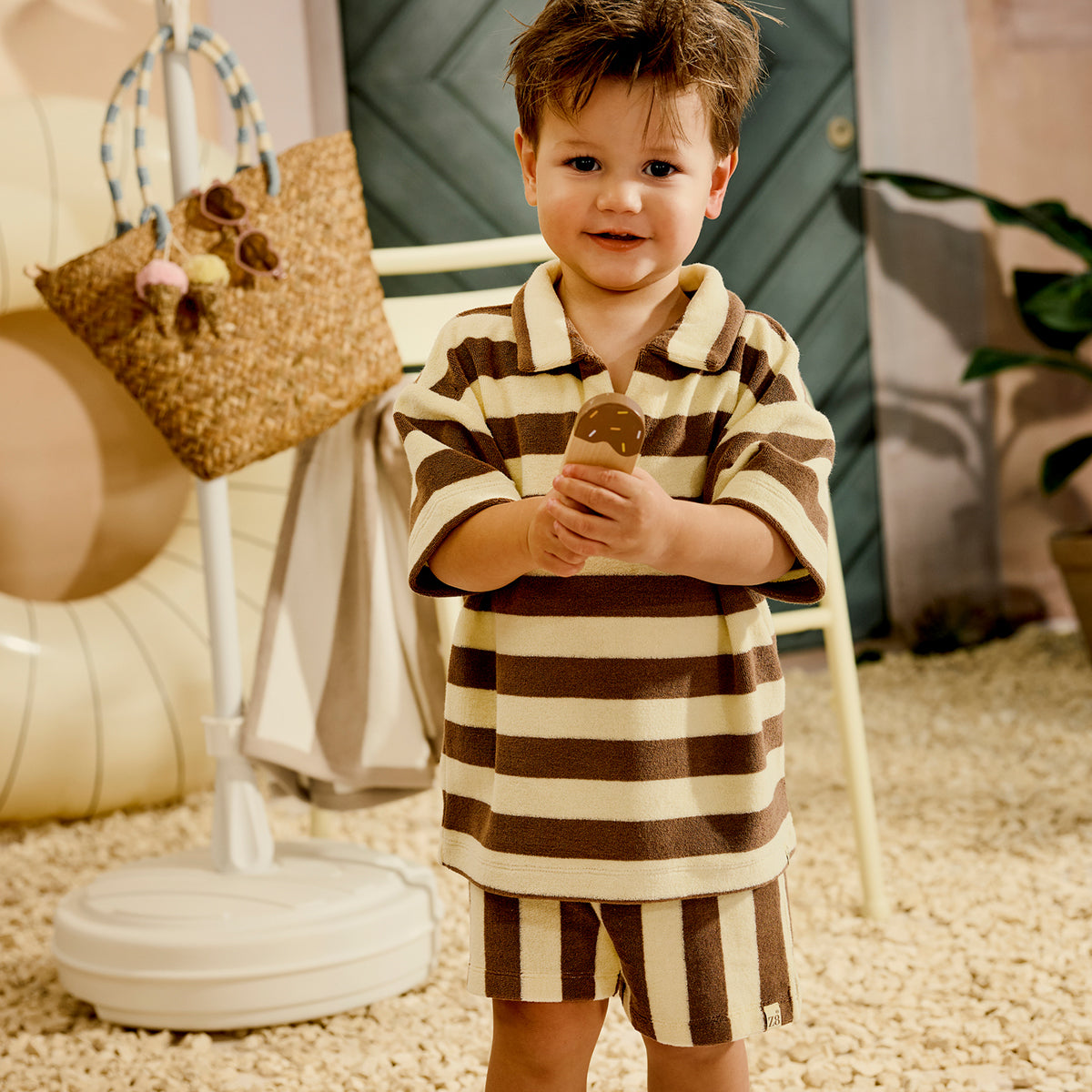 Jongens Terry Shorts Sami van Z8 Mini in de kleur Silly citron / Nutshell in maat 116.