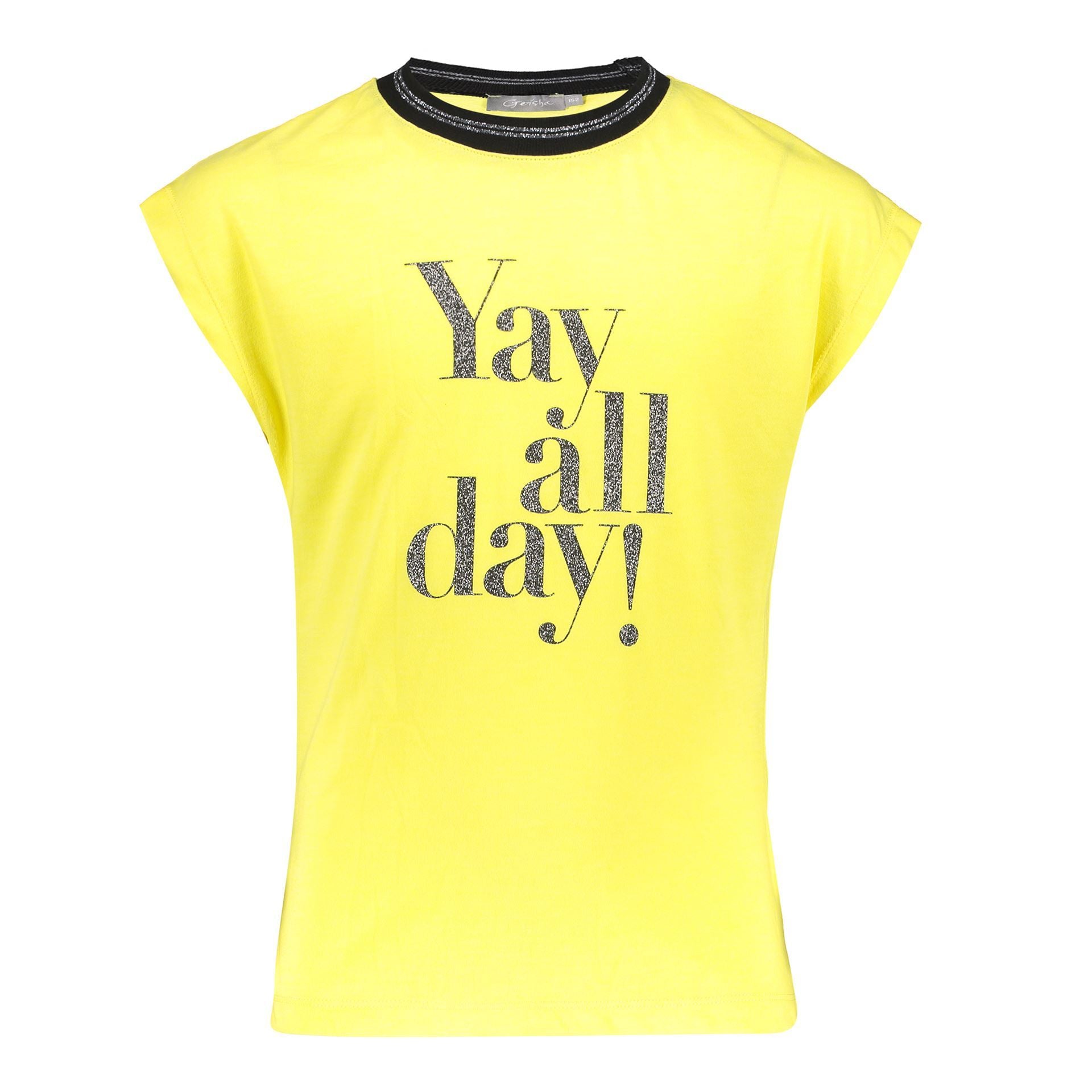 Meisjes T-Shirt "Yay All Day" S/S van Geisha in de kleur Yellow in maat 176.