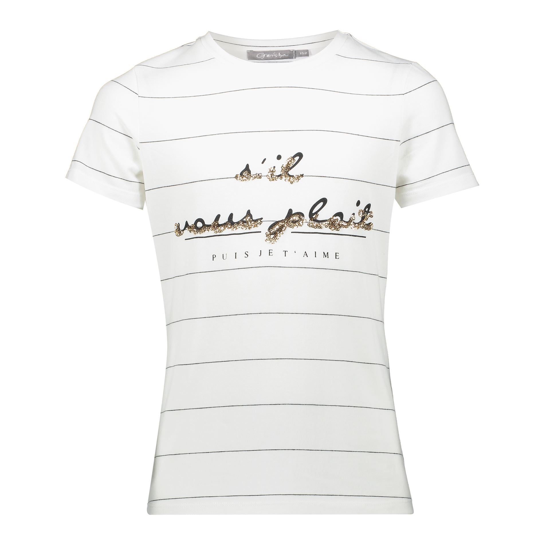 Meisjes T-Shirt "Sil Vous Plait" S/S van Geisha in de kleur White/Black/Gold in maat 176.