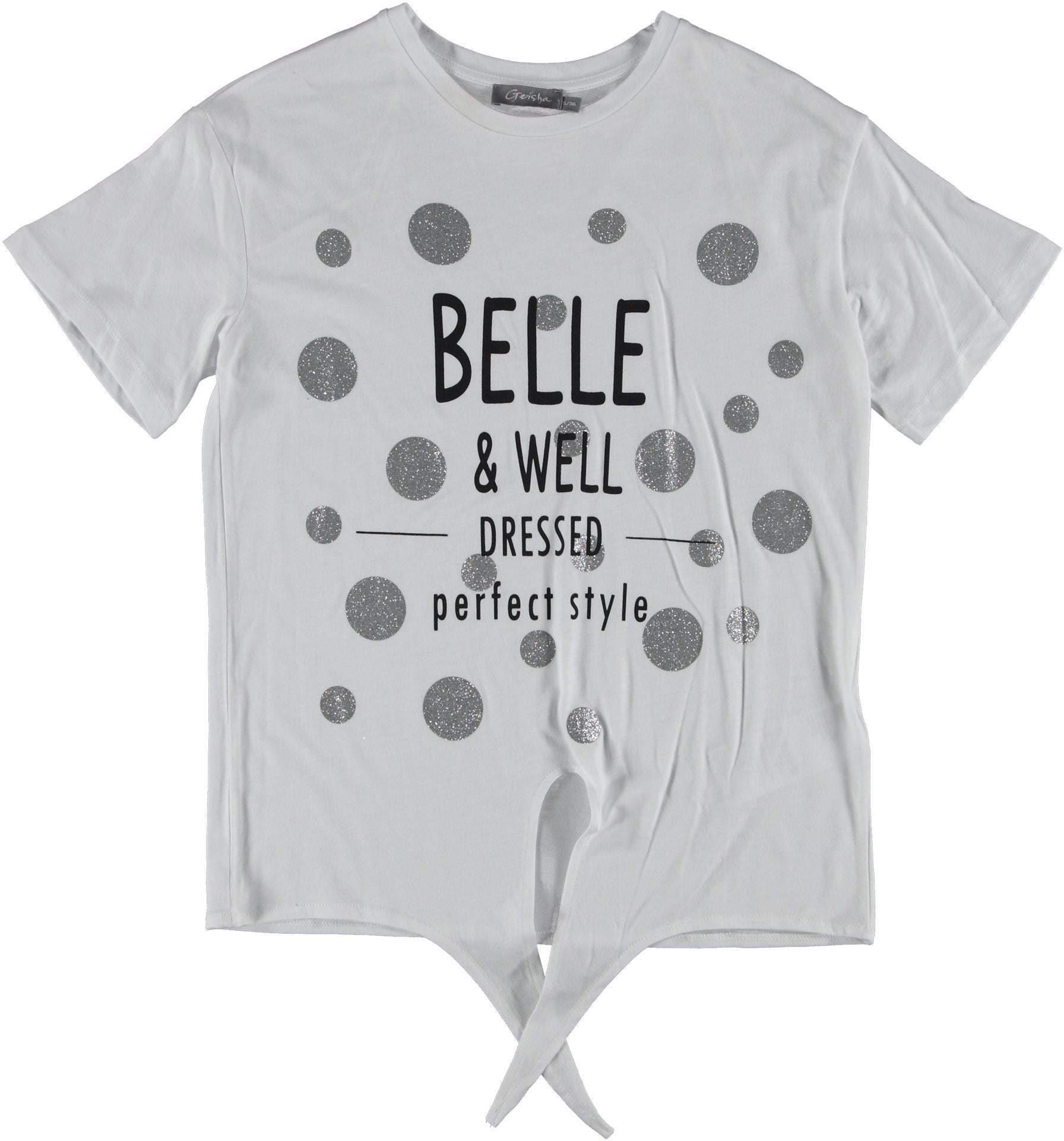 Meisjes T-Shirt Knot "Belle & Well" S/S van Geisha in de kleur White/Silver in maat 176.