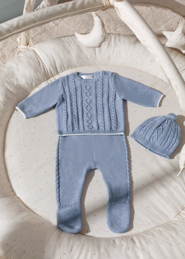 Jongens Knit leg warmer with hat set van Mayoral in de kleur Blue ice in maat 62.