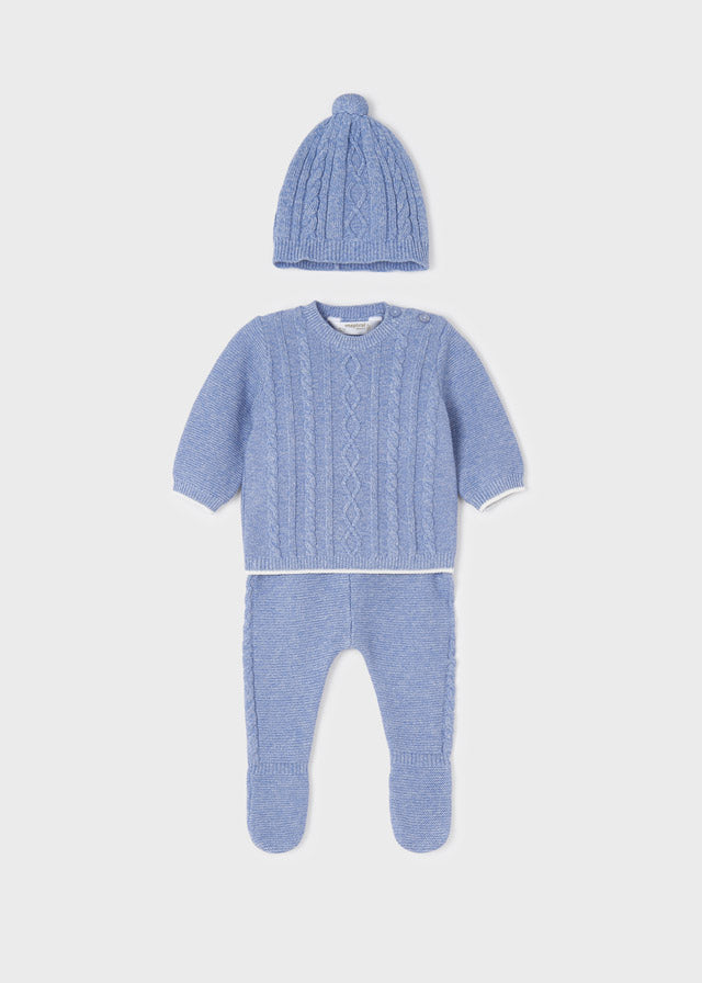 Jongens Knit leg warmer with hat set van Mayoral in de kleur Blue ice in maat 62.