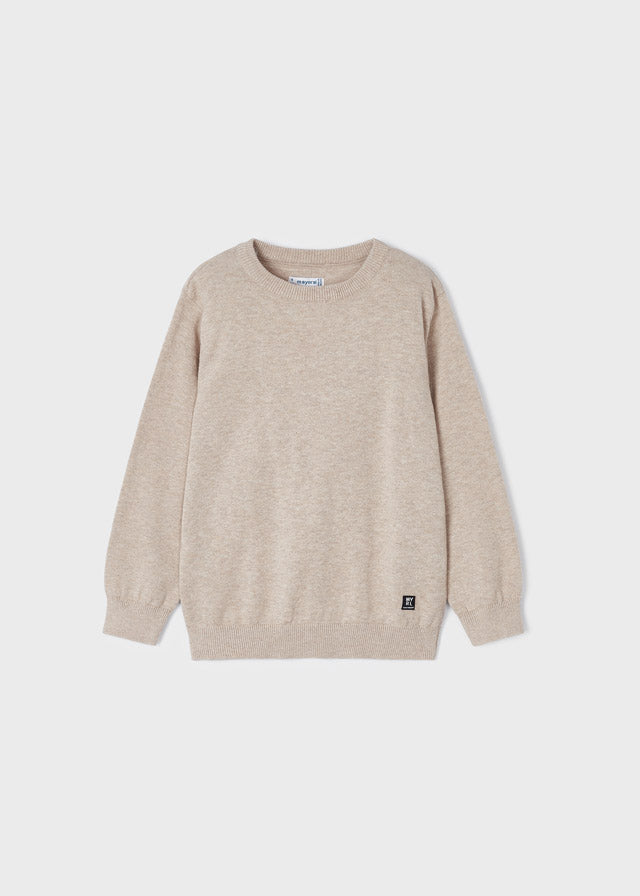 Jongens Basic cotton jumper w/round van Mayoral in de kleur Cookie in maat 128.