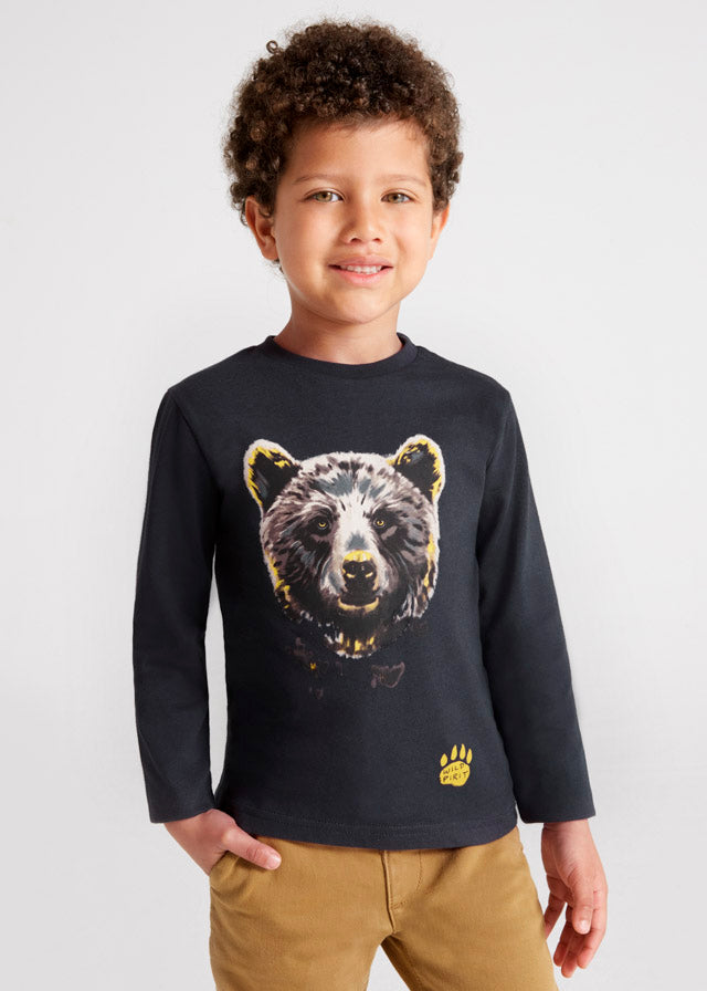 Jongens L/s shirt bear van Mayoral in de kleur Carbon in maat 128.