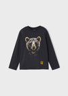 Jongens L/s shirt bear van Mayoral in de kleur Carbon in maat 128.