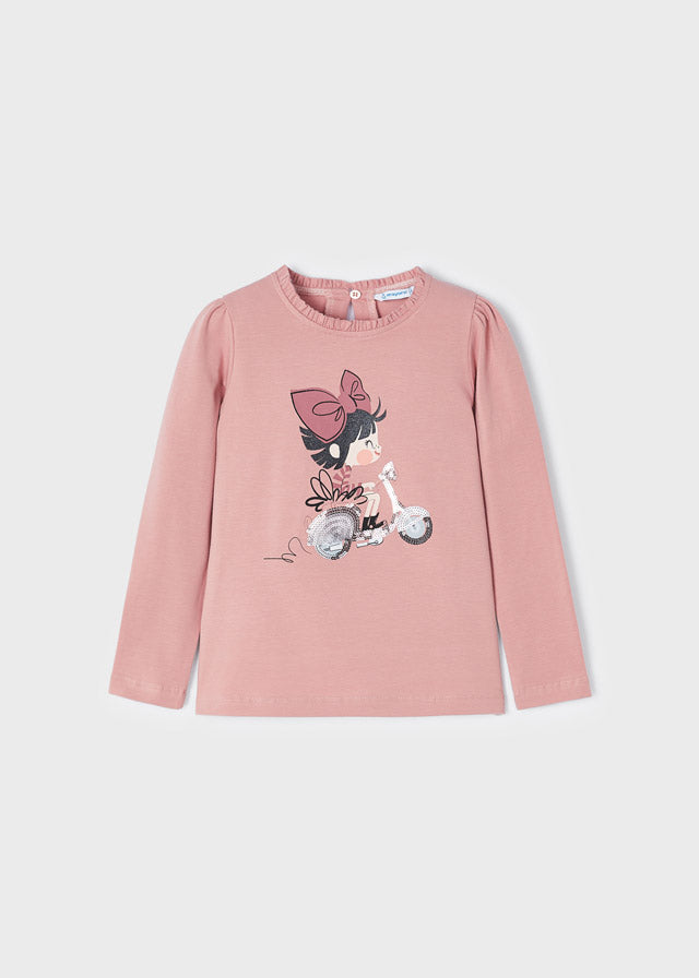 Meisjes L/s shirt van Mayoral in de kleur Rose in maat 128.