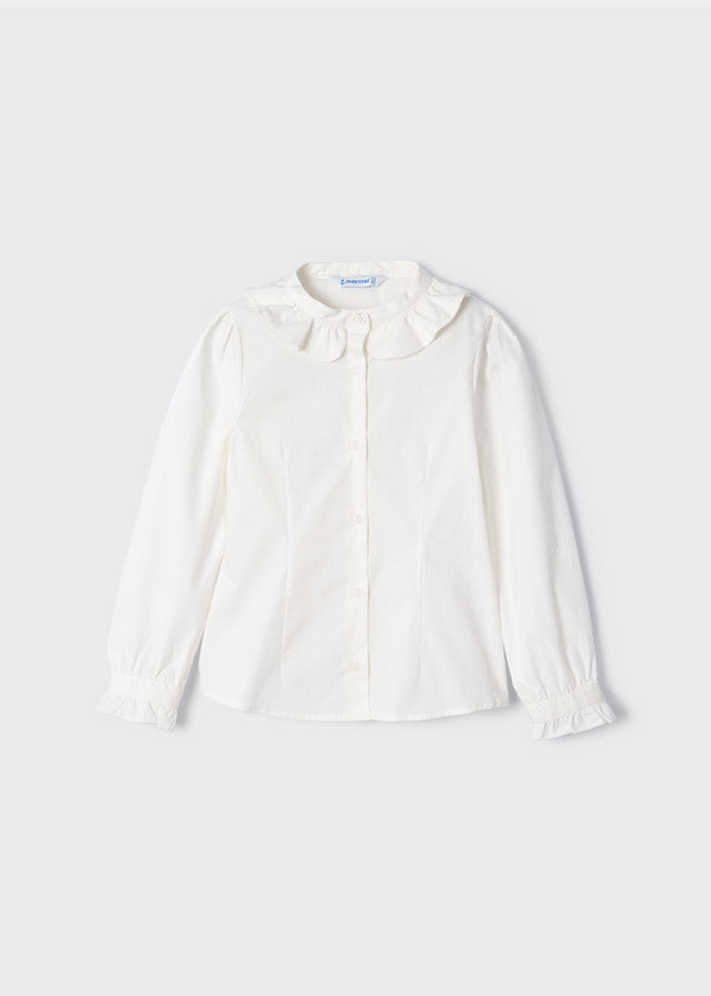 Meisjes Poplin blouse van Mayoral in de kleur Natural in maat 128.