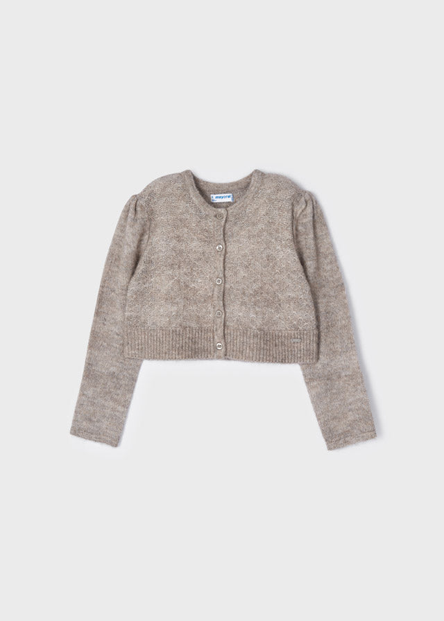 Meisjes Knitting cardigan van Mayoral in de kleur Walnut in maat 128.