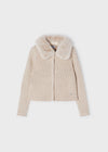 Meisjes Faux fur collar cardigan van Mayoral in de kleur Sepia in maat 128.