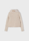 Meisjes Faux fur collar cardigan van Mayoral in de kleur Sepia in maat 128.