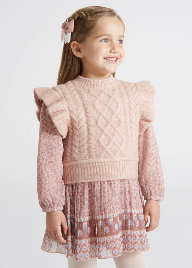 Meisjes Knitting vest van Mayoral in de kleur Pink Mix in maat 128.