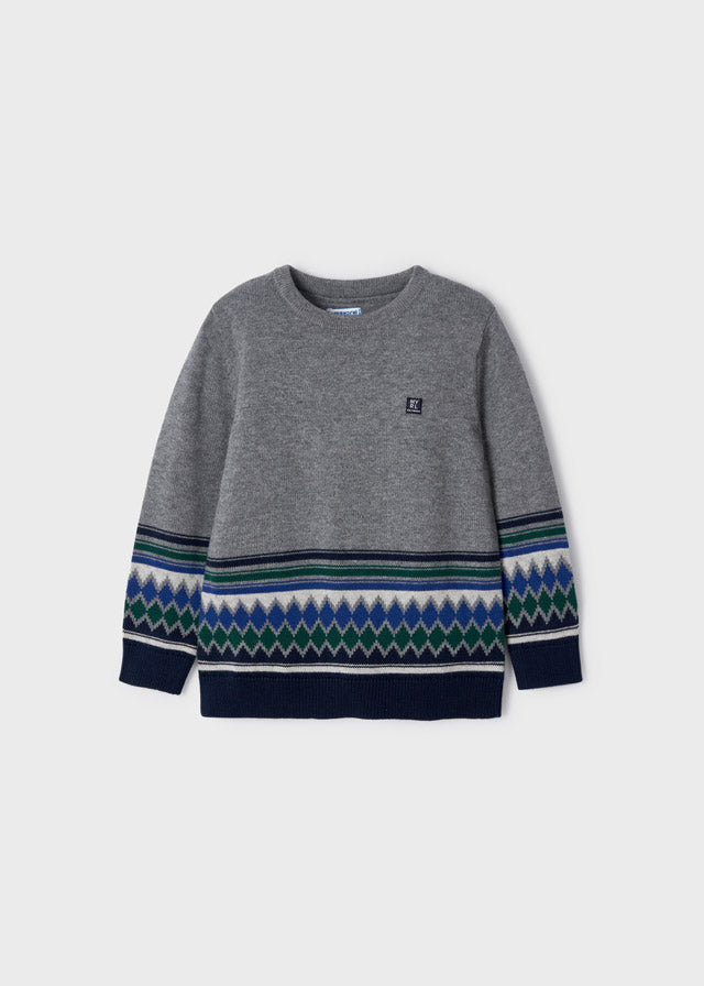 Jongens Jacquard jumper van Mayoral in de kleur Rock in maat 128.