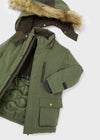 Jongens Faux fur hooded parka coat van Mayoral in de kleur Dark thyme in maat 128.
