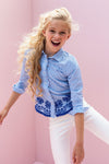 Meisjes Girls Blouse With Broider van Looxs in de kleur Heaven Stripe in maat 164.