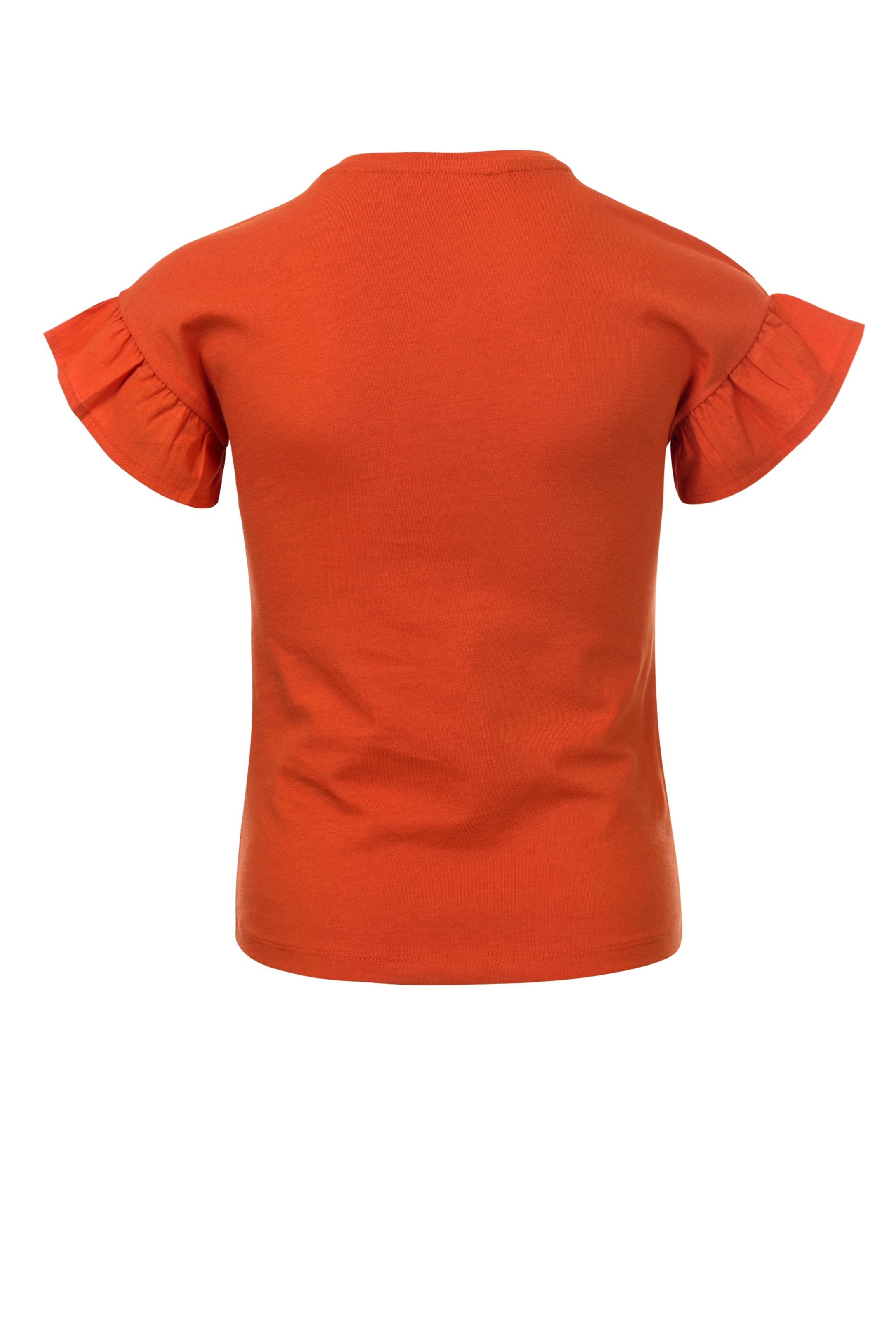 Meisjes T-Shirt Poplin Ruffle van Little Looxs in de kleur Rust in maat 128.