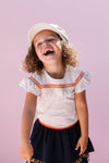 Meisjes T-Shirt Ruffle S.Sleeve van Little Looxs in de kleur Spikkel Sand in maat 128.