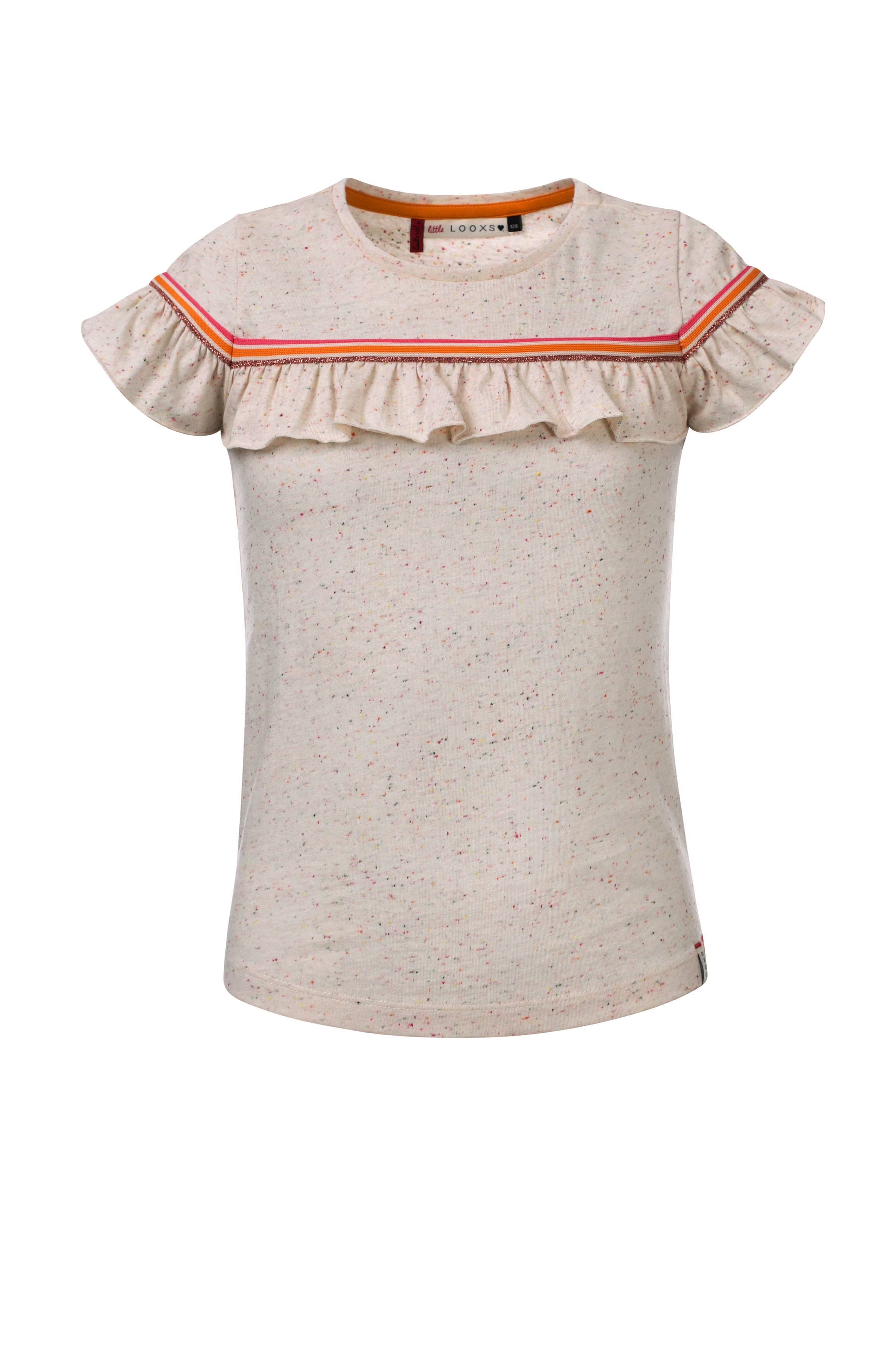 Meisjes T-Shirt Ruffle S.Sleeve van Little Looxs in de kleur Spikkel Sand in maat 128.