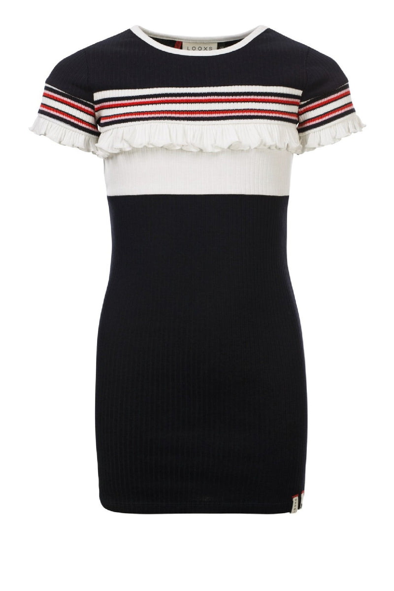 Meisjes Girls rib dress van Looxs in de kleur Navy in maat 164.