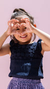 Meisjes Little top with lace van LOOXS Little in de kleur Ink in maat 128.
