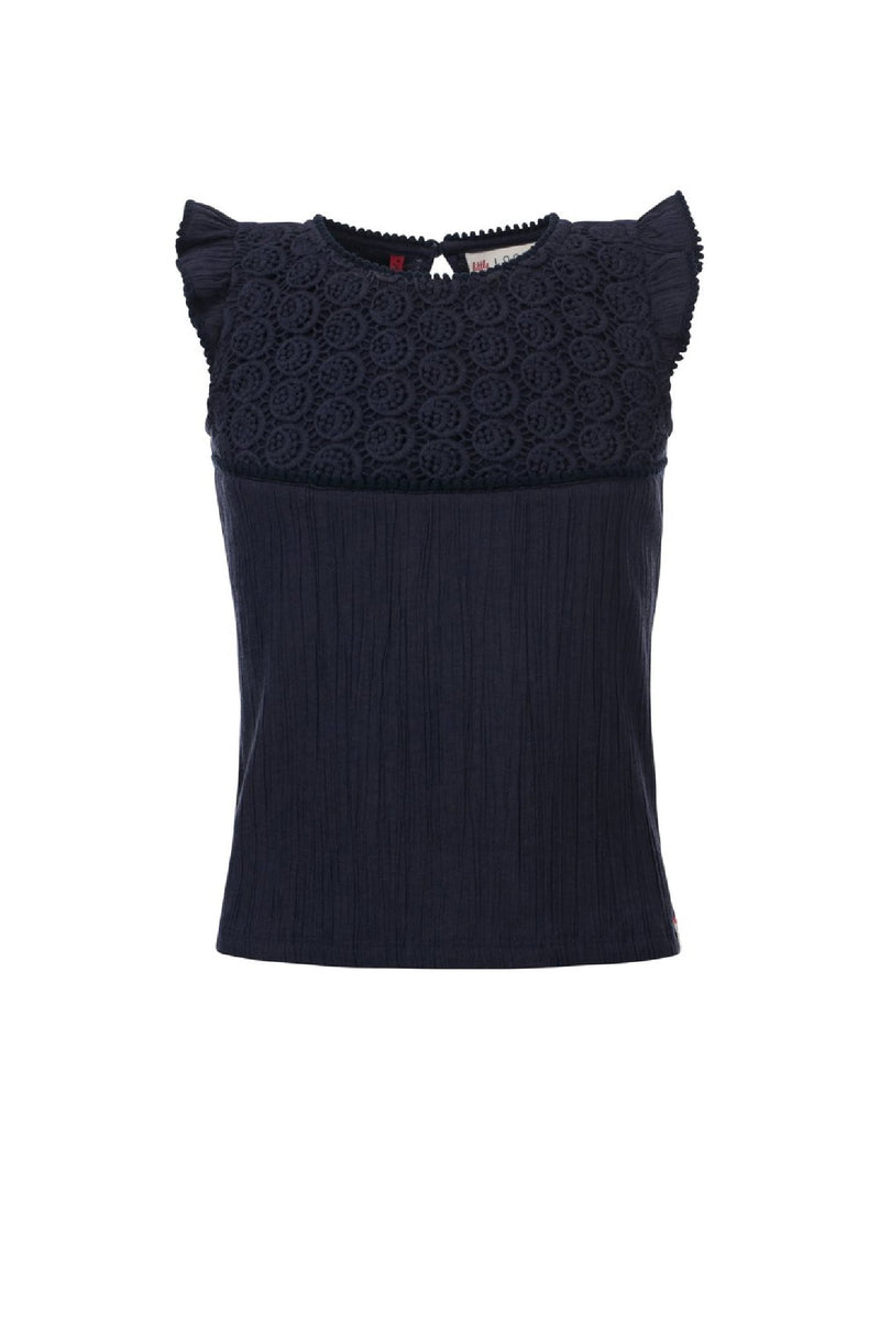Meisjes Little top with lace van LOOXS Little in de kleur Ink in maat 128.
