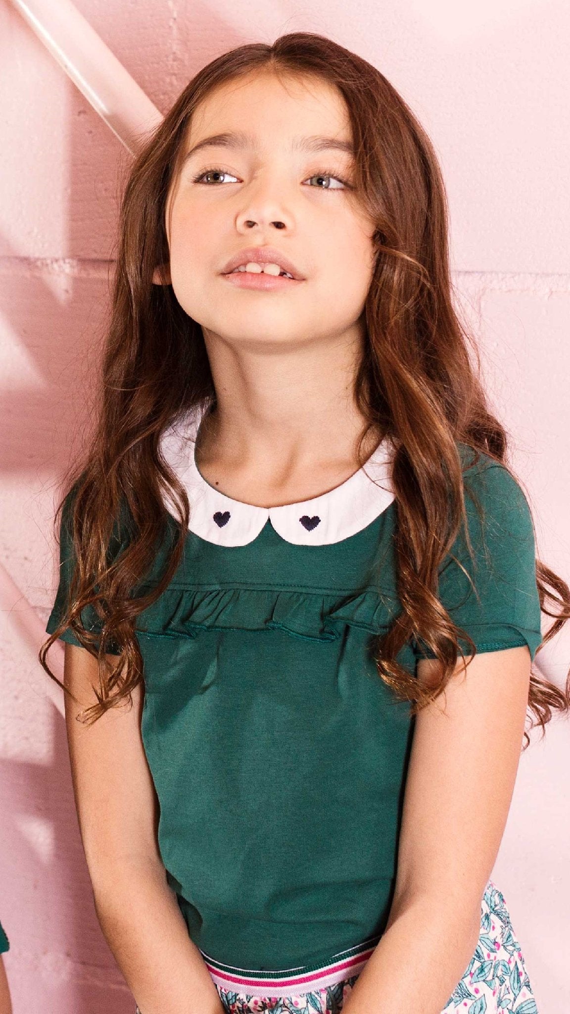 Meisjes Little collar t-shirt s.s van LOOXS Little in de kleur Palm in maat 128.
