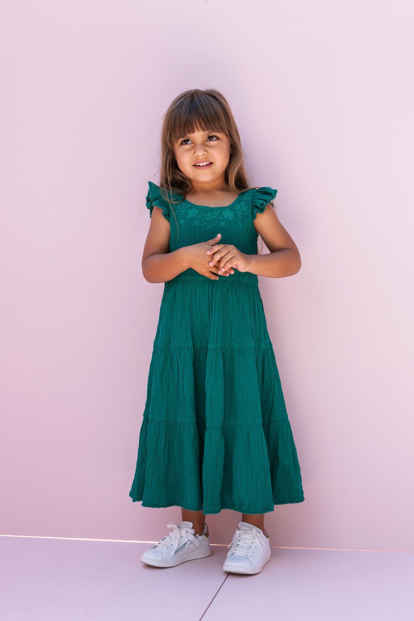 Meisjes Little woven long dress van LOOXS Little in de kleur Palm in maat 128.