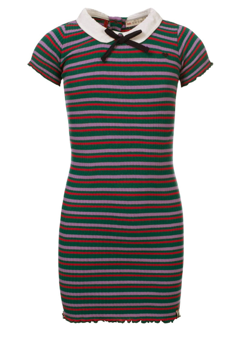 Meisjes Little rib collar dress s van LOOXS Little in de kleur Funky Ao in maat 128.