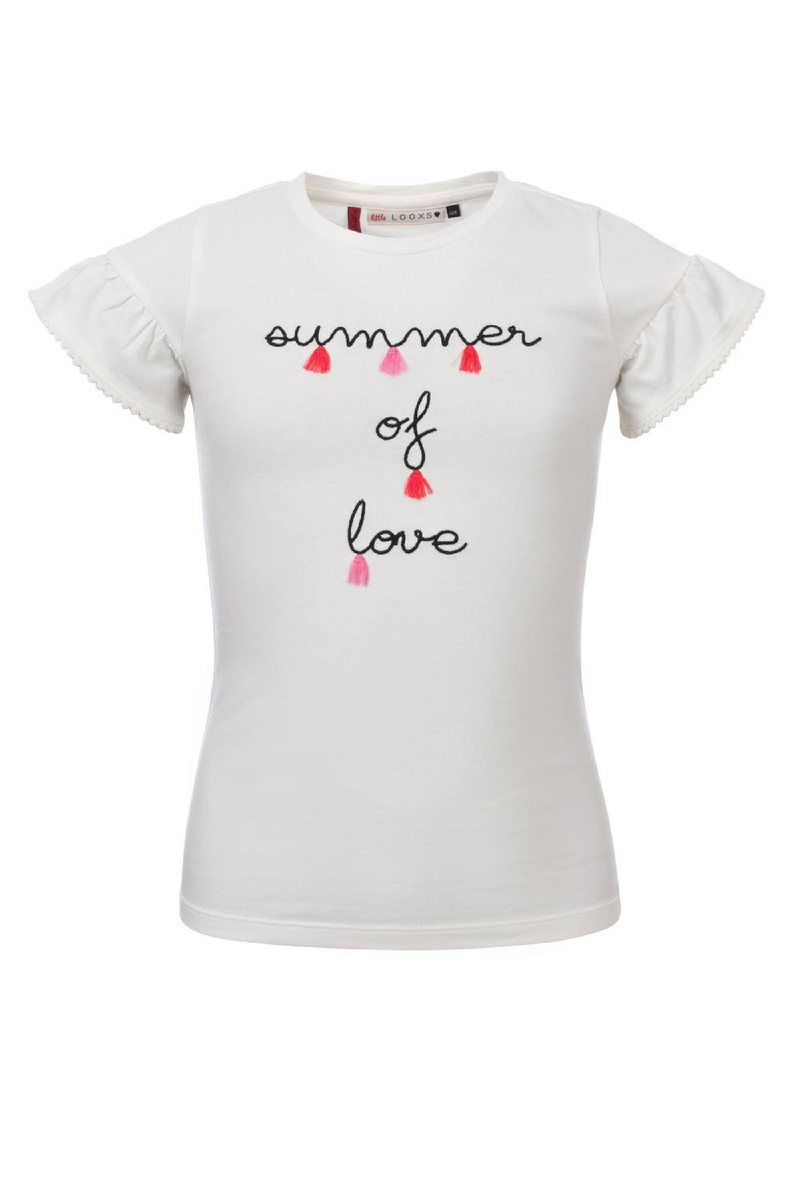 Meisjes Little t-shirt Summer of Love van Little Looxs in de kleur Off White in maat 128.