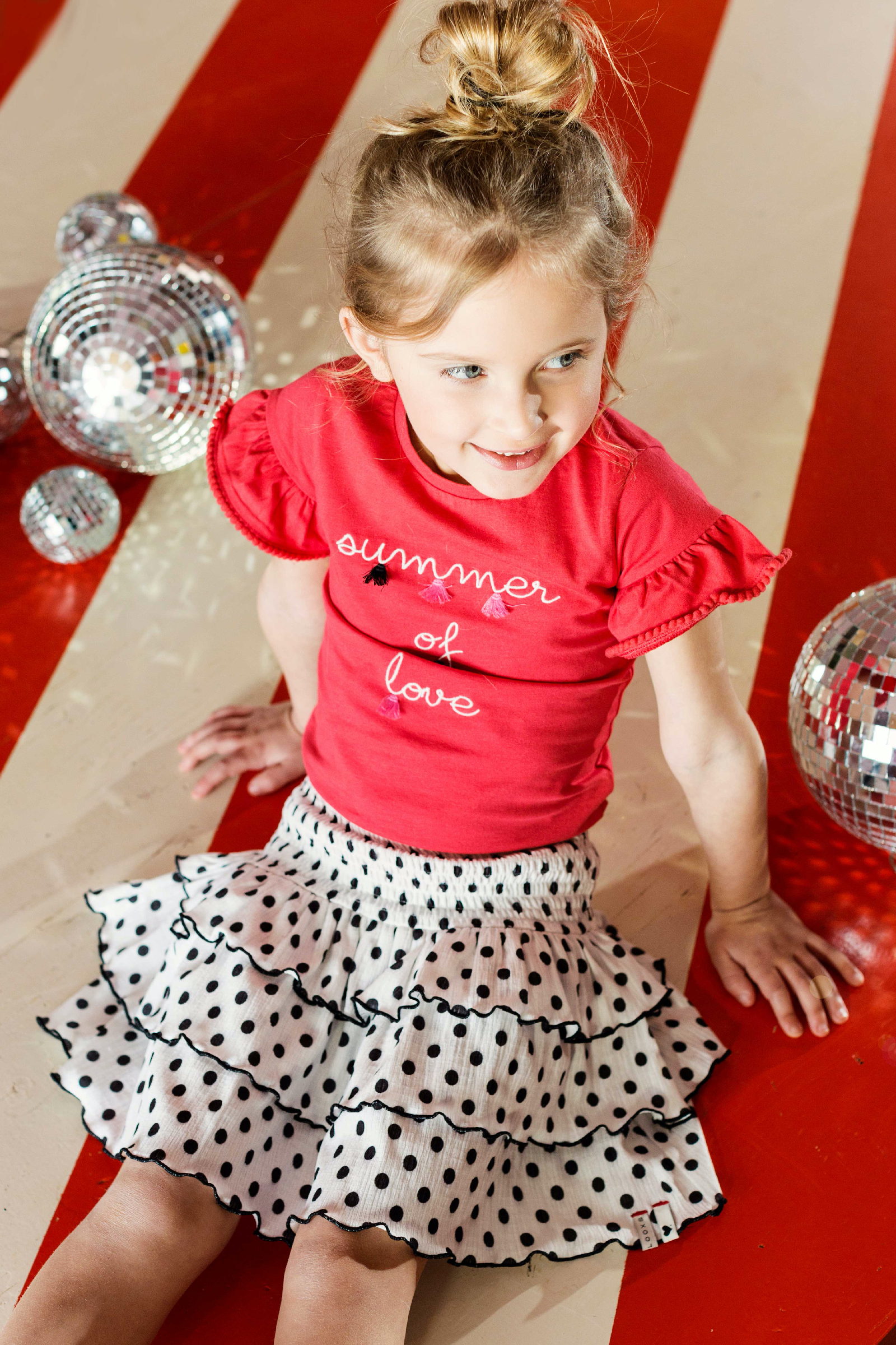 Meisjes Little 3 layered skirt dots van Little Looxs in de kleur Lace in maat 128.