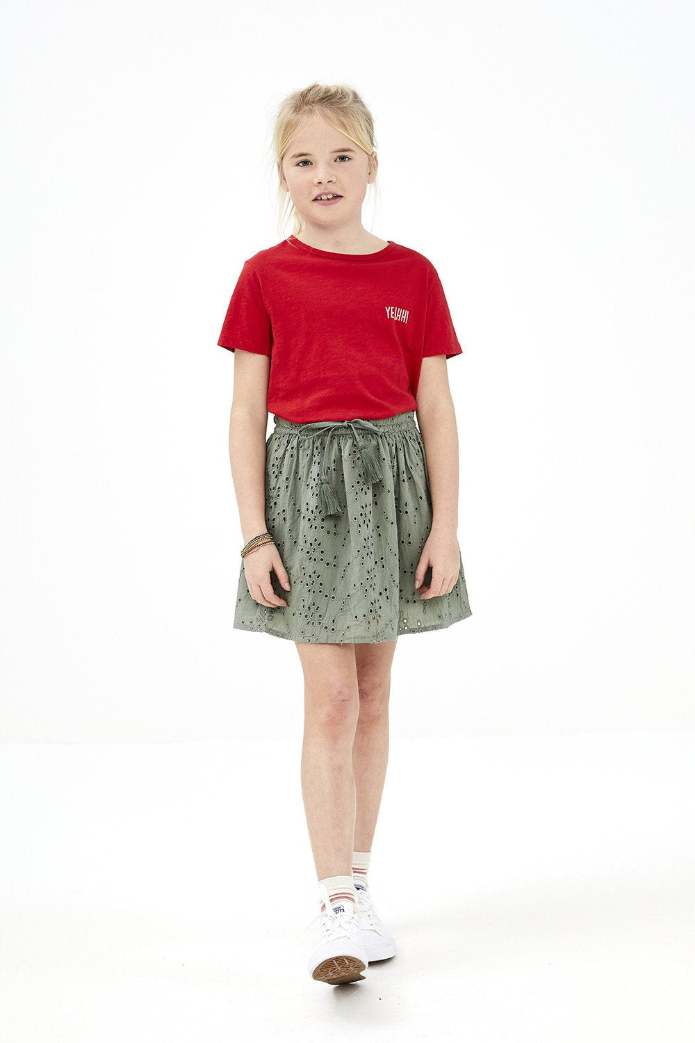 Meisjes Girls Palino Lace Skirt van By-Bar in de kleur Olive in maat 128.