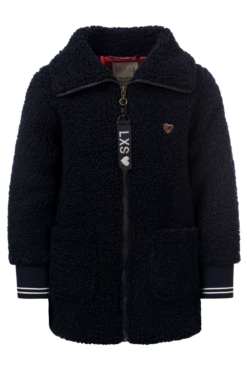 Meisjes Little teddy jacket van Looxs Little in de kleur Navy in maat 128.