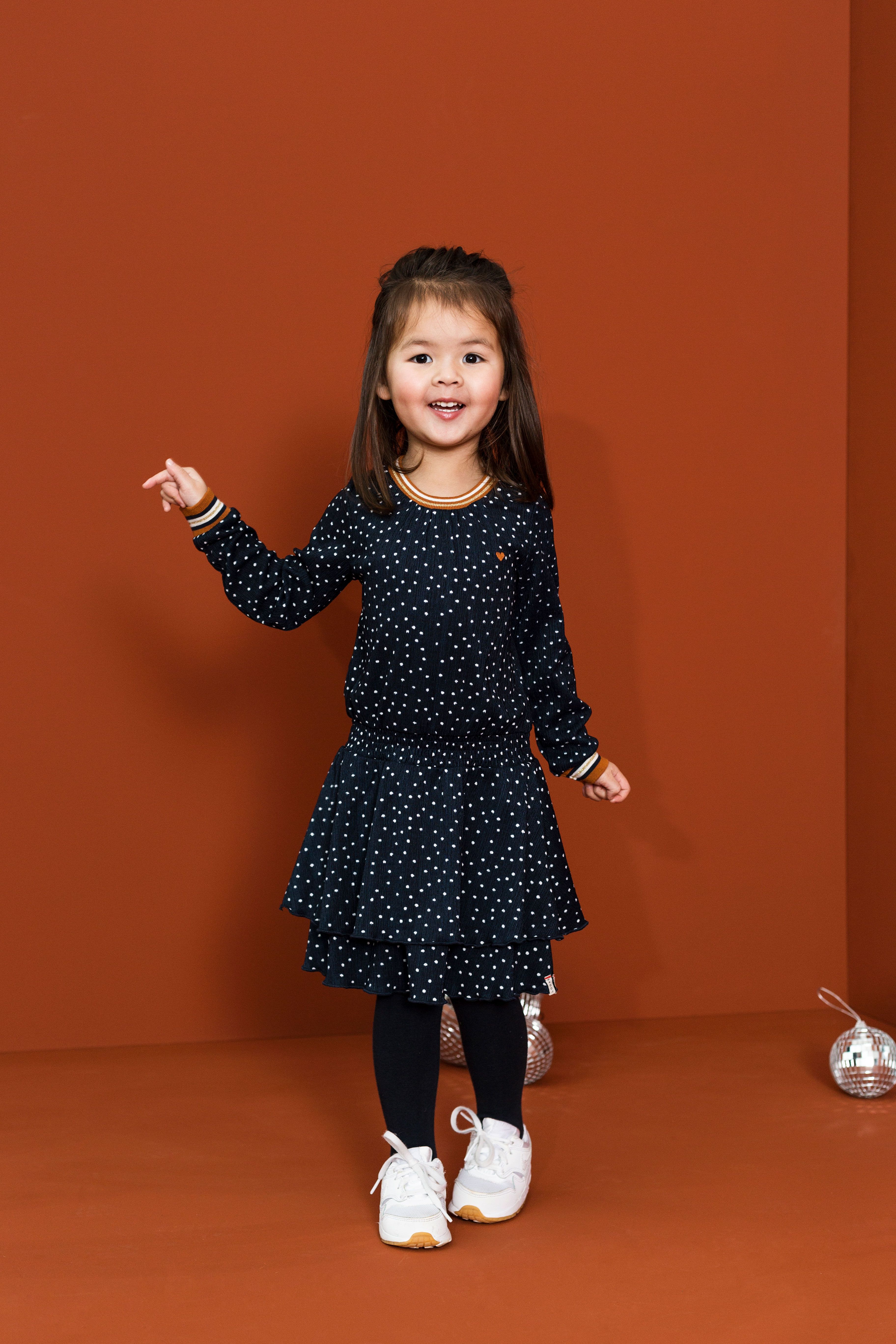 Meisjes Little dress l.sleeve van Looxs Little in de kleur Navy in maat 128.