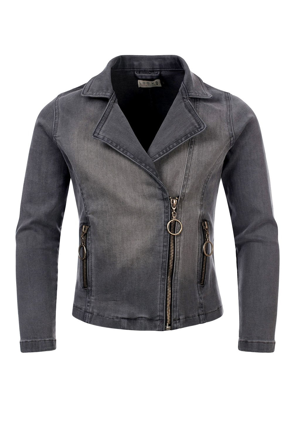 Meisjes Biker jacket soft grey van LOOXS 10sixteen in de kleur SOFT GREY in maat 176.