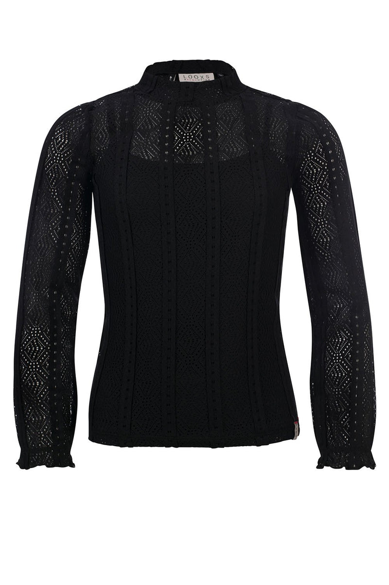 Meisjes 10Sixteen lace top van LOOXS 10sixteen in de kleur off black in maat 176.