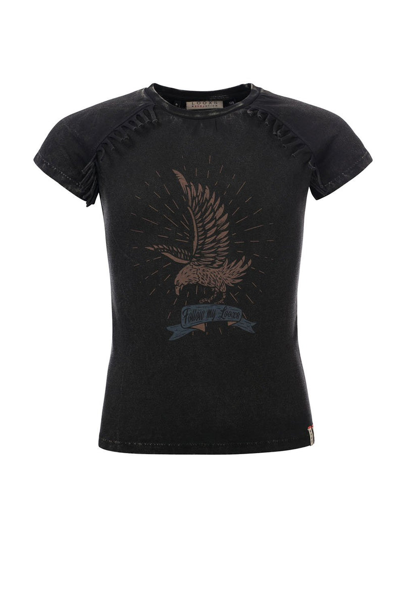 Meisjes 10Sixteen washed T-shirt van LOOXS 10sixteen in de kleur ACID BLACK in maat 176.