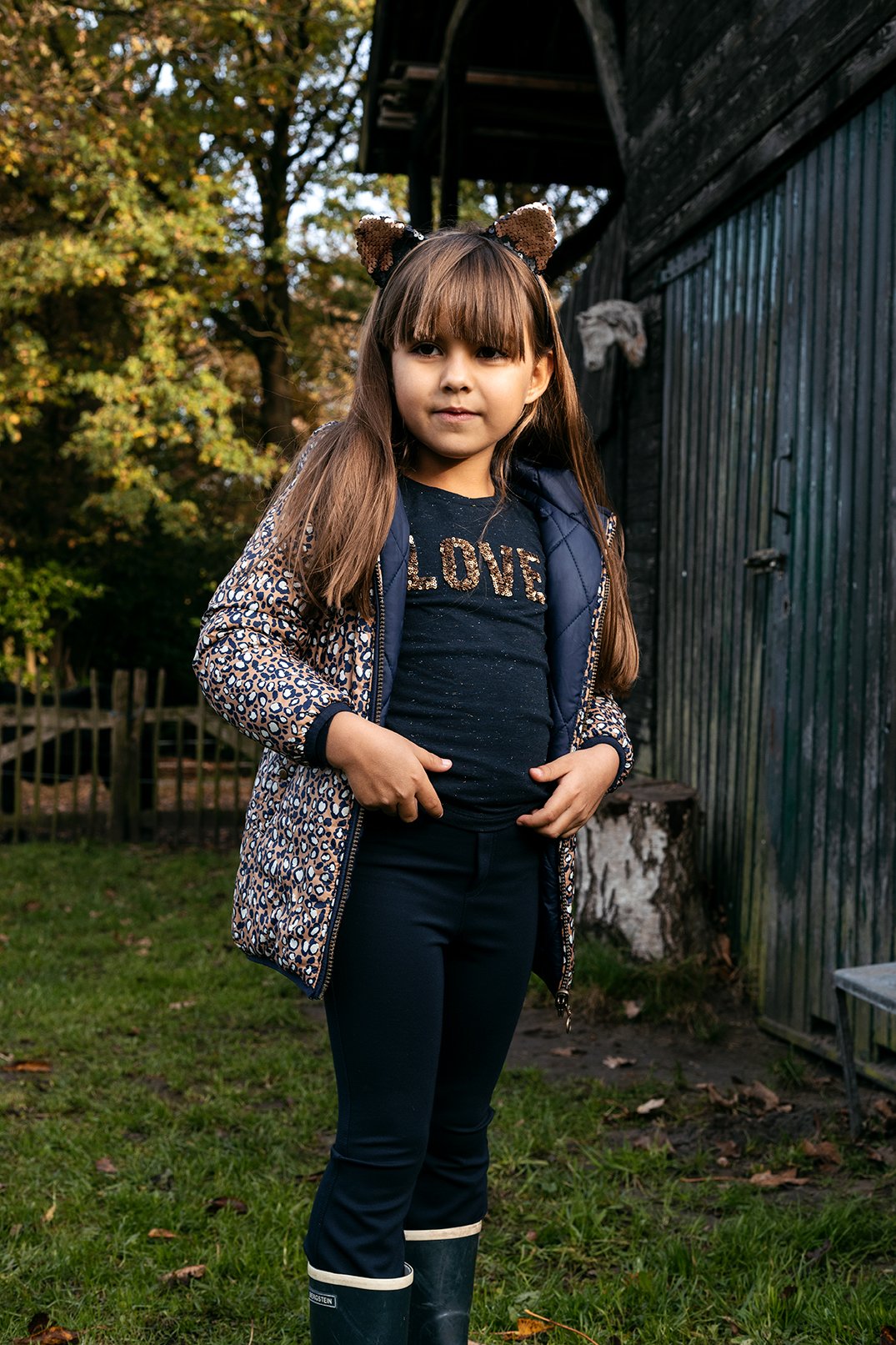 Meisjes Little jacket leopard reversible van LOOXS Little in de kleur navy in maat 128.