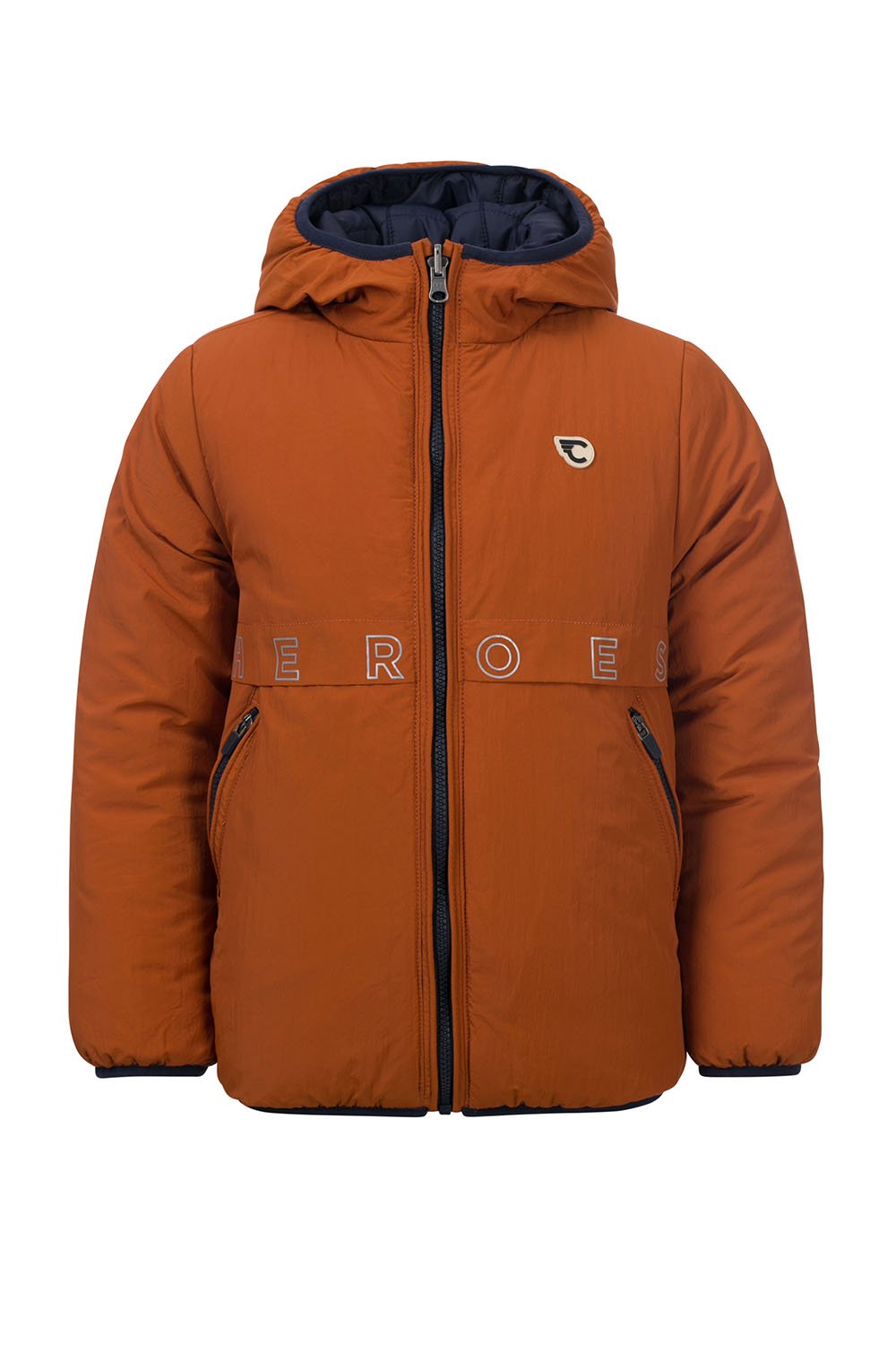 Jongens REVERSIBLE outerwear jacket van Common Heroes in de kleur Burnt Orange in maat 146/152.