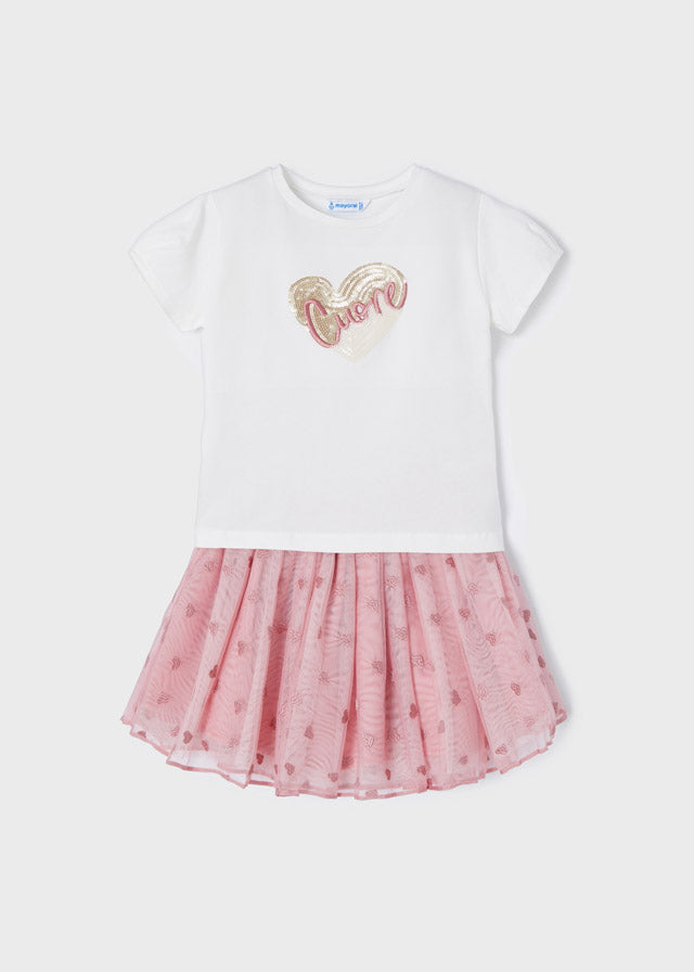Mayoral Embroidered tulle skirt set