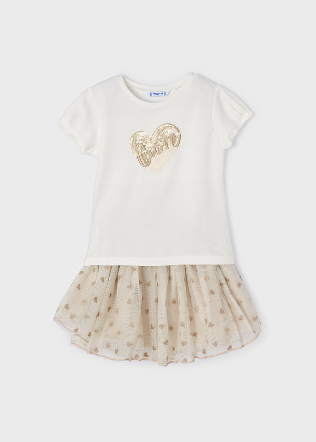 Mayoral Embroidered tulle skirt set