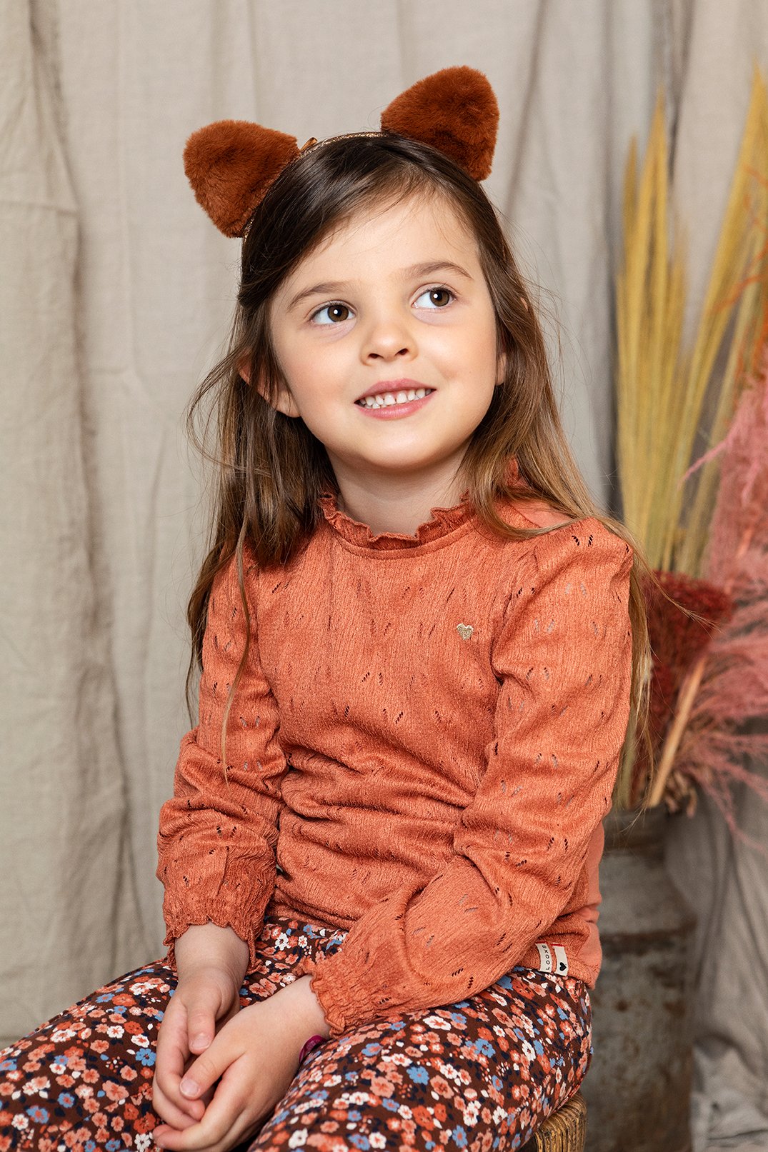 Meisjes Little crinkle lace top van LOOXS Little in de kleur Redwood in maat 128.