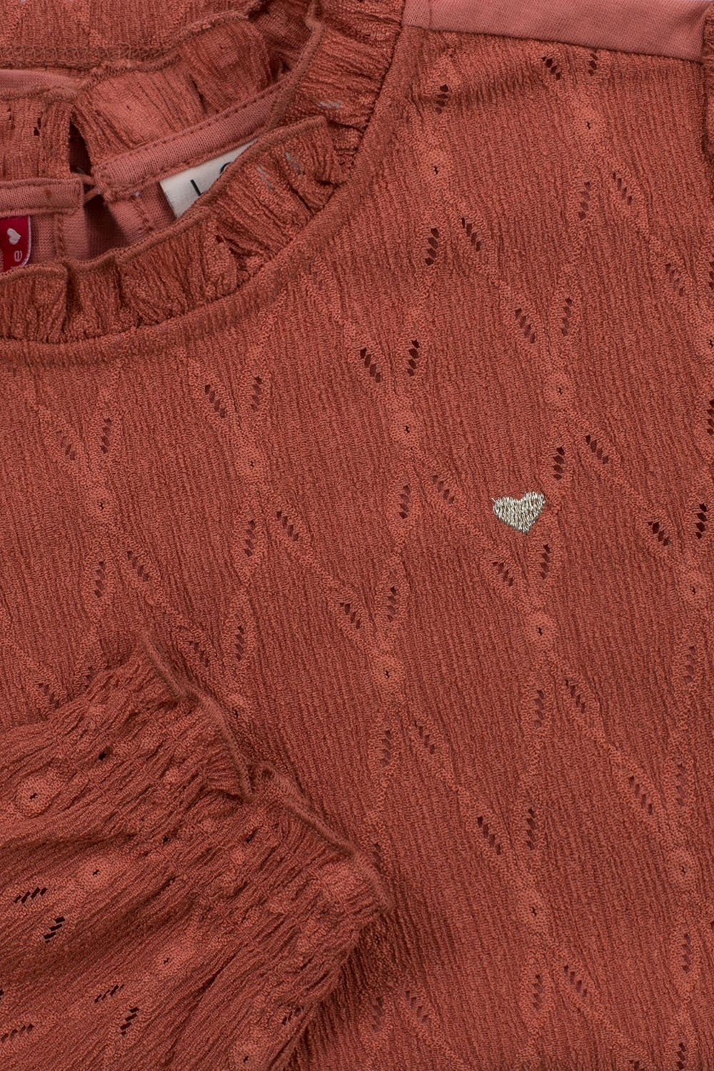 Meisjes Little crinkle lace top van LOOXS Little in de kleur Redwood in maat 128.